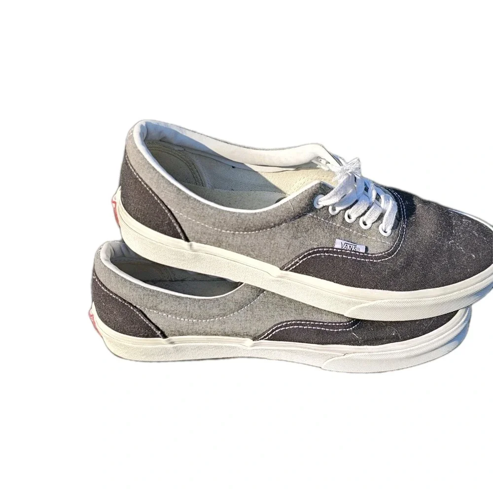 Vans‎ Off The Wall ShoesBlack Gray Canvas Low Top Sneaker Mens Size 9.5 W -11